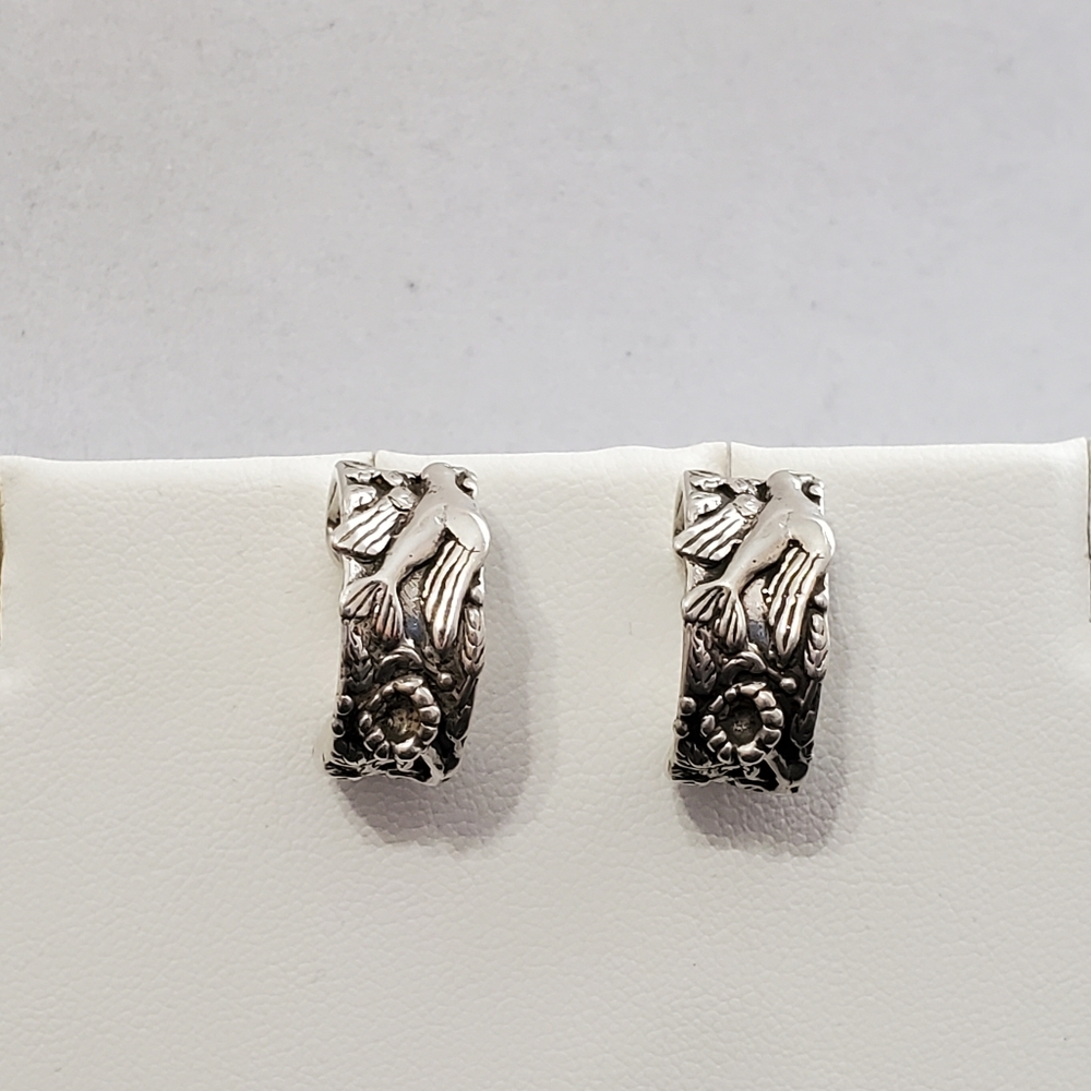 Andrea Barnett Signed & Numbered Sterling Silver C Hoop Post Earrings RARE - Picture 11 of 16